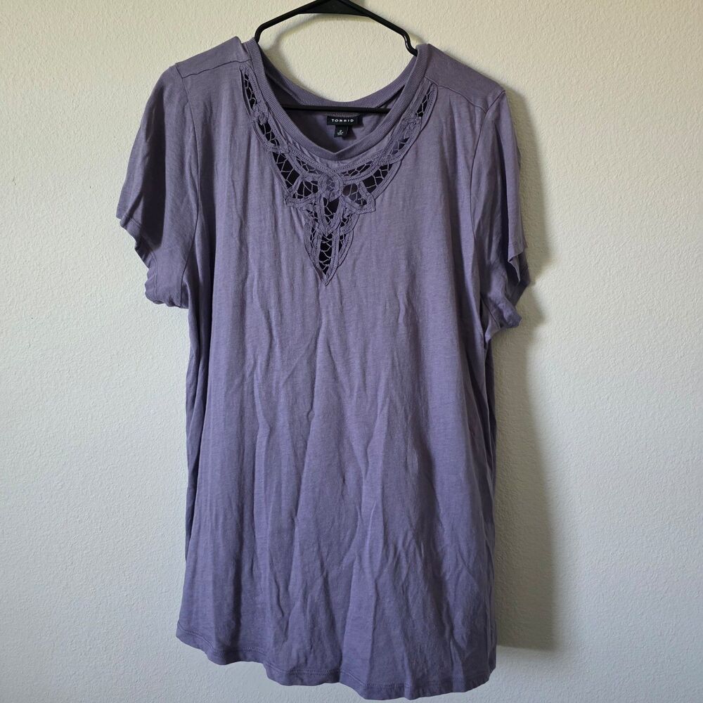 Torrid Purple Cotton Modal Crochet Neck Tee Women's 2X